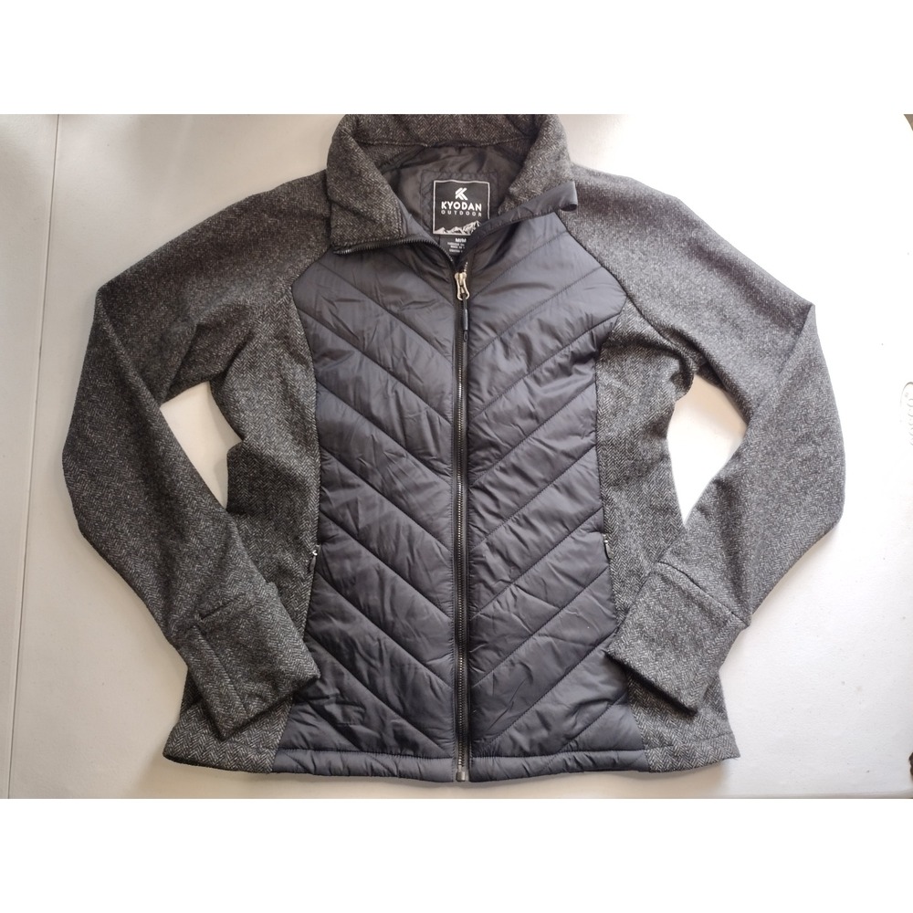 Kyodan‎ Outdoor Womens Hybrid Puffer Jacket Gray Herringbone Quilted Mock Neck M